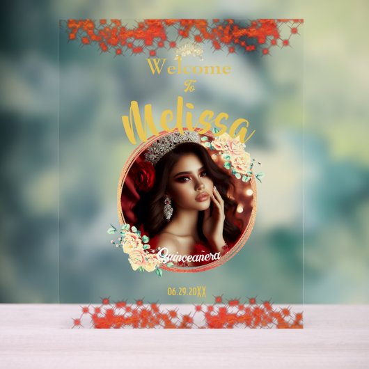 レッドエレガントキンセアニラお祝いスペインの アクリルサイン (ニュートラル)