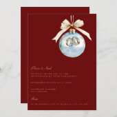 レッドエレガントクリスマスデコール婚約招待状 招待状 (正面/裏面)