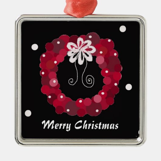 レッドエレガントクリスマスリース メタルオーナメント (正面)