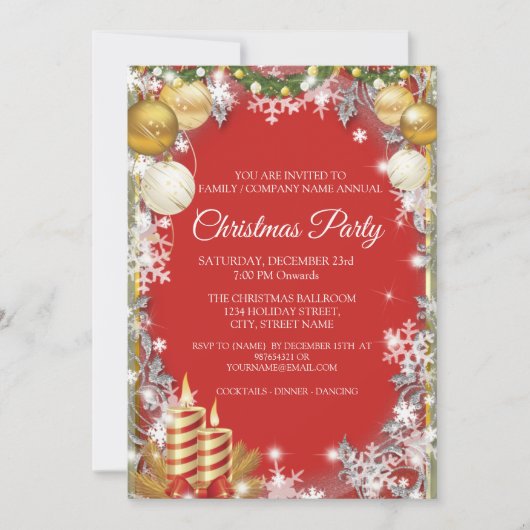 レッドエレガントク企業のリスマスホリデーパーティー 招待状 (正面)