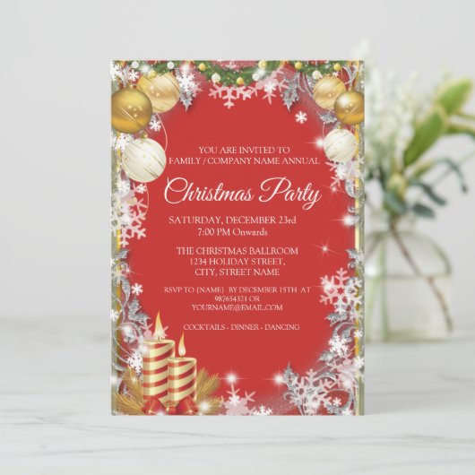 レッドエレガントク企業のリスマスホリデーパーティー 招待状 (スタンド正面)