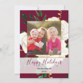 レッドエレガントグラムヴィンテージホワイトローズグリッター写真 シーズンカード (正面)