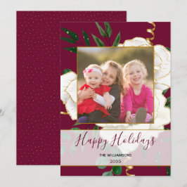 レッドエレガントグラムヴィンテージホワイトローズグリッター写真 シーズンカード