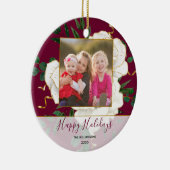 レッドエレガントグラムヴィンテージホワイトローズホリデーフォト セラミックオーナメント (右)