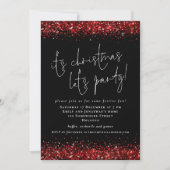 レッドエレガントグリッターそのクリスマスレッツクリスマスブラックパーティー 招待状 (正面)