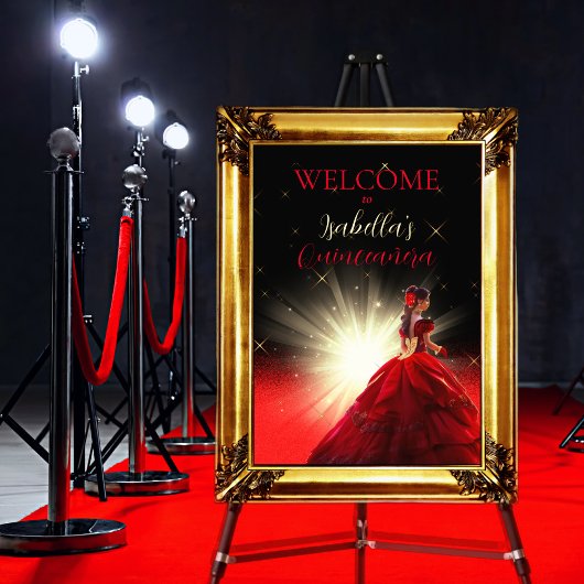 レッドエレガントグリッタークフェイクンセアニェラ |誕生日 箔ポスター