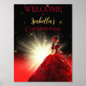 レッドエレガントグリッタークフェイクンセアニェラ |誕生日 箔ポスター (正面)