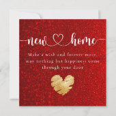 レッドエレガントグリッターニューホーム引っ越し祝いパーティーカード サンキューカード (正面)