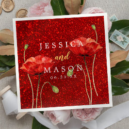 レッドエレガントグリッターフロワ結婚イズカクテル スタンダードカクテルナプキン