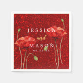 レッドエレガントグリッターフロワ結婚イズカクテル スタンダードカクテルナプキン (正面)