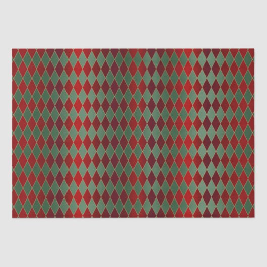 レッドエレガントグリーンハーレクインラグジュアリーパターン 薄葉紙 (正面)