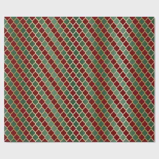 レッドエレガントグリーン金ゴールドラグジュアリークローバーパターン ラッピングペーパー (フラット)