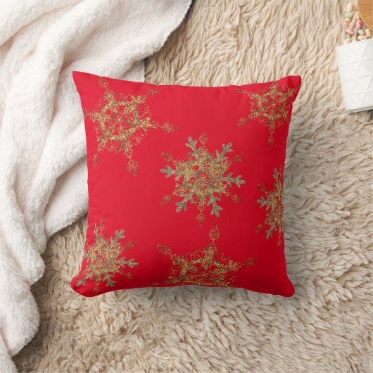 レッドエレガントゴールデンスノーフレーク装飾用クッション クッション (ブランケット)
