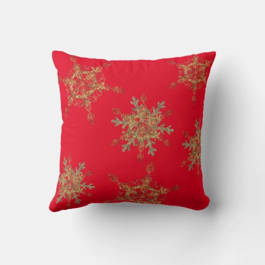 レッドエレガントゴールデンスノーフレーク装飾用クッション クッション (裏面)