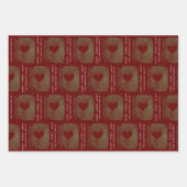 レッドエレガントゴールデンハートスケッチファミリークリスマス ラッピングペーパーシート (正面)