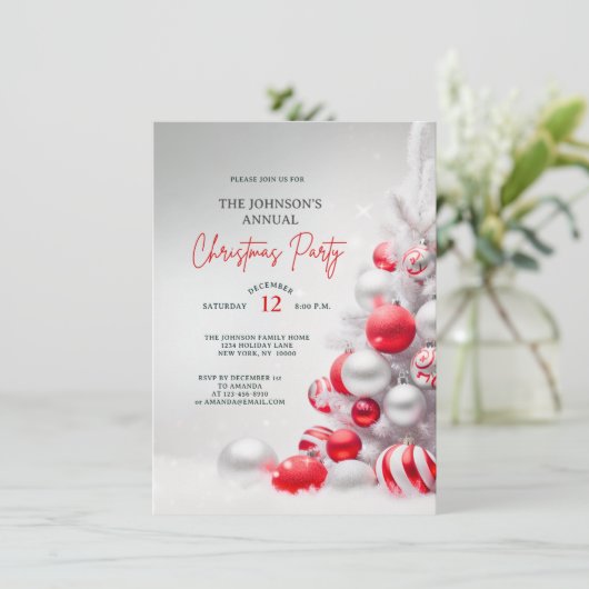 レッドエレガントシルバークリスマスハウス企業のパーティー 招待状 (スタンド正面)