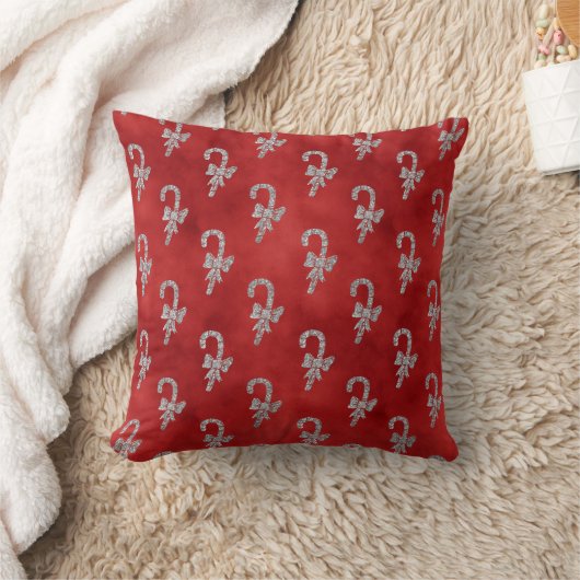 レッドエレガントシルバーグリッターキャンディーキャンセスクリスマス クッション (ブランケット)