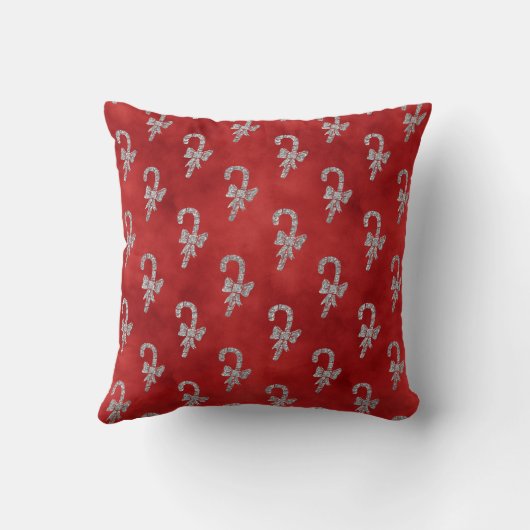 レッドエレガントシルバーグリッターキャンディーキャンセスクリスマス クッション (裏面)