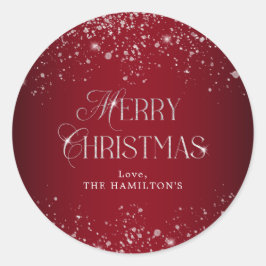 レッドエレガントシルバーグリッターメリークリスマス ラウンドシール