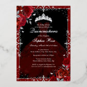 レッドエレガントシルバーバラドレスキンセアニェラ 箔招待状 (正面)