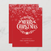 レッドエレガントシンプルクリスマススノーフレーク シーズンポストカード (正面/裏面)