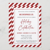 レッドエレガントストライプクリスマスホリデーお祝い 招待状 (正面/裏面)