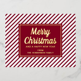 レッドエレガントストライプクリスマス金ゴールド 箔シーズンポストカード
