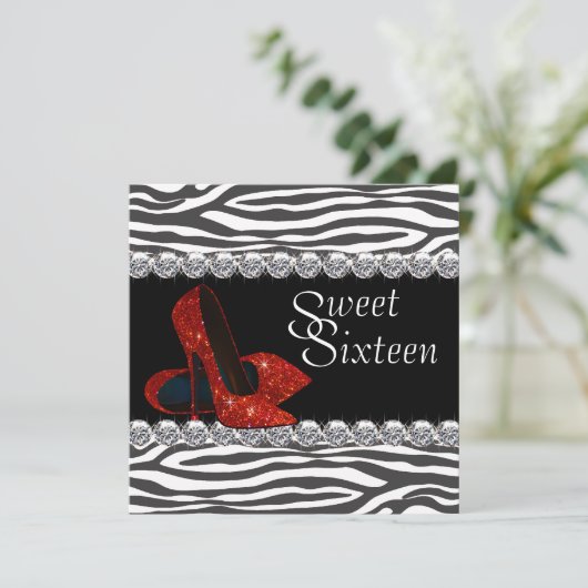 レッドエレガントゼブラスウィート16パーティの招待状 招待状 (スタンド正面)