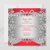 レッドエレガントダイアモンズシルバーフローラ誕生日パーティー 招待状 (裏面)