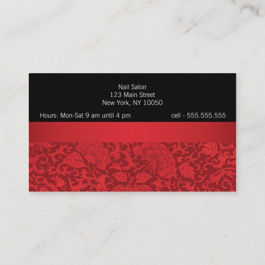 レッドエレガントダマスクネイリスト 名刺 (裏面)