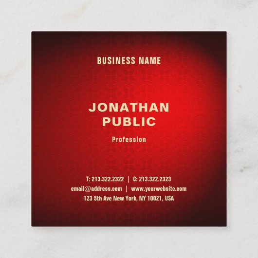 レッドエレガントダマスク金ゴールド文字テンプレートプロフェッショナル スクエア名刺 (裏面)