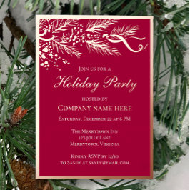 レッドエレガントビジネスホリデーパーティーバラ金ゴールド 箔招待状