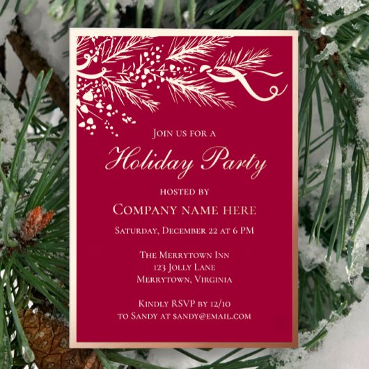 レッドエレガントビジネスホリデーパーティーバラ金ゴールド 箔招待状