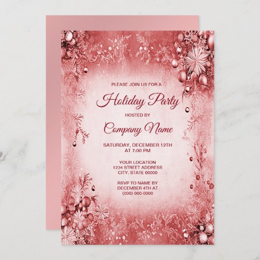 レッドエレガントピンクホリデーパーティー招待状 招待状 (正面/裏面)