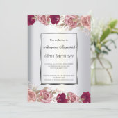 レッドエレガントピンクローズ誕生日招待状 招待状 (スタンド正面)