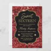 レッドエレガントフェイクグリッター&金ゴールドウィンタースウィート16 招待状 (正面)