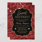 レッドエレガントフェイクグリッター&金ゴールドウィンタースウィート16 招待状 (正面/裏面)