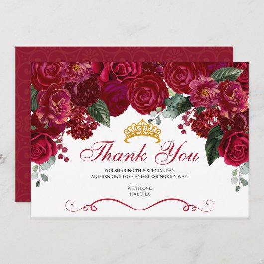 レッドエレガントフローラキンセアニェラありがとう サンキューカード (正面/裏面)