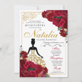 レッドエレガントフローラキンセアニェラ誕生日 招待状 (正面)