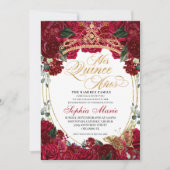 レッドエレガントフローラキンセアニェラ誕生日 招待状 (正面)