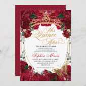 レッドエレガントフローラキンセアニェラ誕生日 招待状 (正面/裏面)
