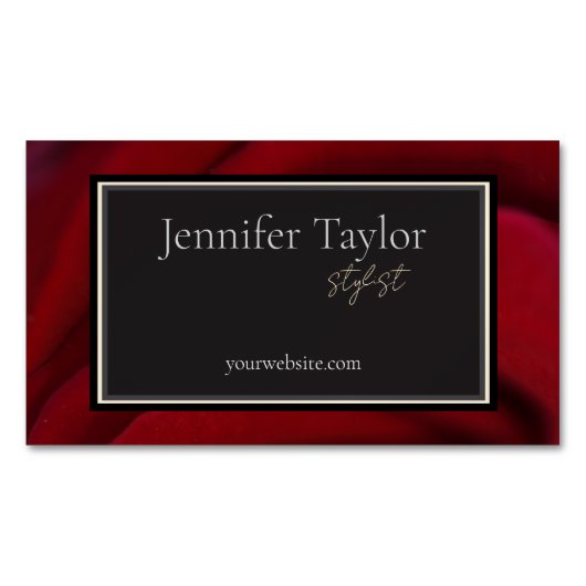 レッドエレガントフローラデザイン – 洗練された&ミニマ マグネット名刺 (正面)