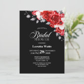 レッドエレガントフローラブラックブライダルシャワー 招待状 (スタンド正面)
