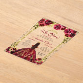 レッドエレガントフローラプリンセス金ゴールドアーチキンセアニェラ アクリル招待状 (レイダウン)