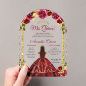 レッドエレガントフローラプリンセス金ゴールドアーチキンセアニェラ アクリル招待状 (インサイチュ (ポータブル))