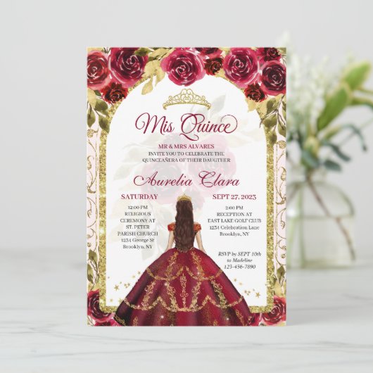 レッドエレガントフローラプリンセス金ゴールドアーチキンセアニェラ 招待状 (スタンド正面)