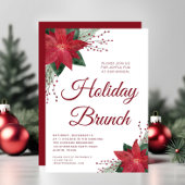 レッドエレガントフローラポインセティアホリデーブランチ 招待状