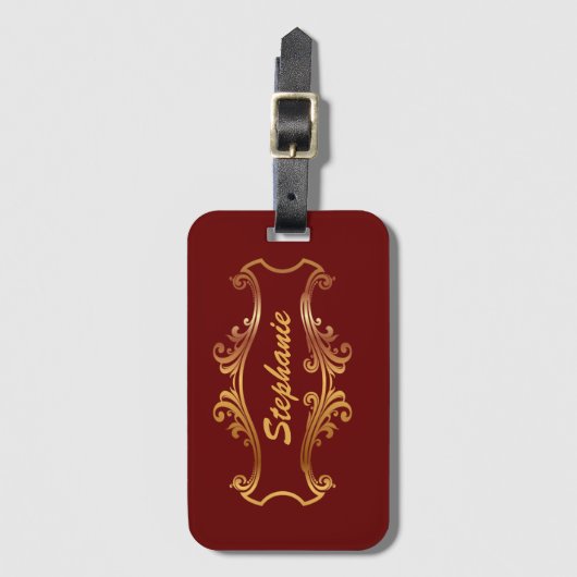 レッドエレガントブルガンディマルーン金ゴールドシパーソナライズされたック ラゲッジタグ (正面縦)