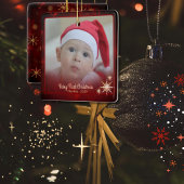 レッドエレガントベビーファーストフォトクリスマス セラミックオーナメント