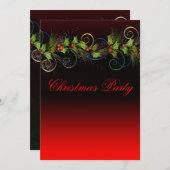 レッドエレガントホリークリスマスパーティー 招待状 (正面/裏面)